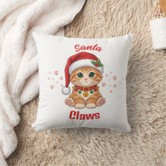 Coussin Chat roux drôle avec chapeau de Père Noël pour Noë
