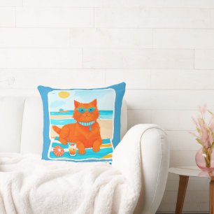 Coussin Chat roux sur la plage J'ai besoin de la mer Été