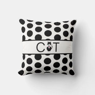 Coussin Chat sauvage noir blanc & Pois