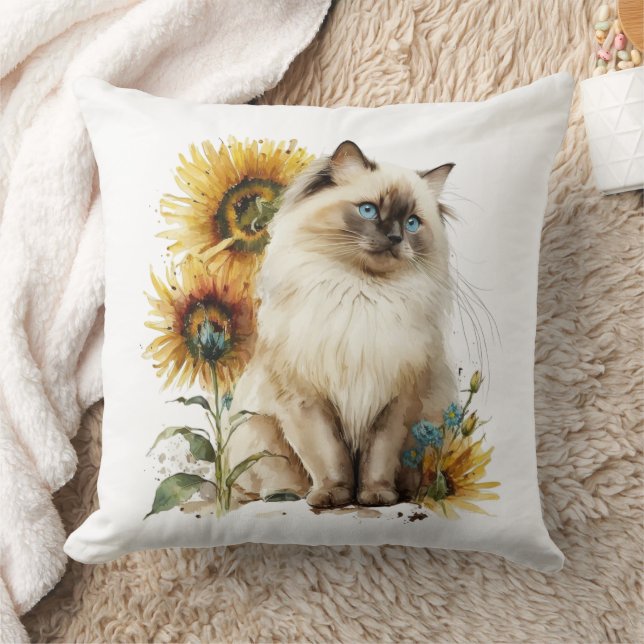 Coussin Chat Siamois Dans Les Tournesols (Couverture)