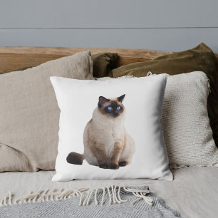 Coussin Chat siamois élégant personnalisé Photo Blanc Amou