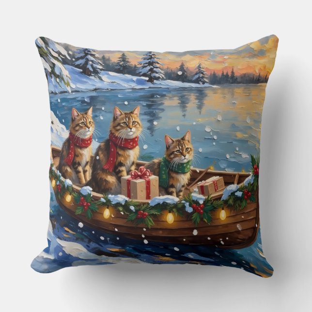 Coussin Chat Sibérien Noël Bateau Fêtes (Recto)