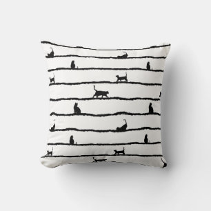 Coussin Chat Silhouette rayures Abstrait main tiré Motif