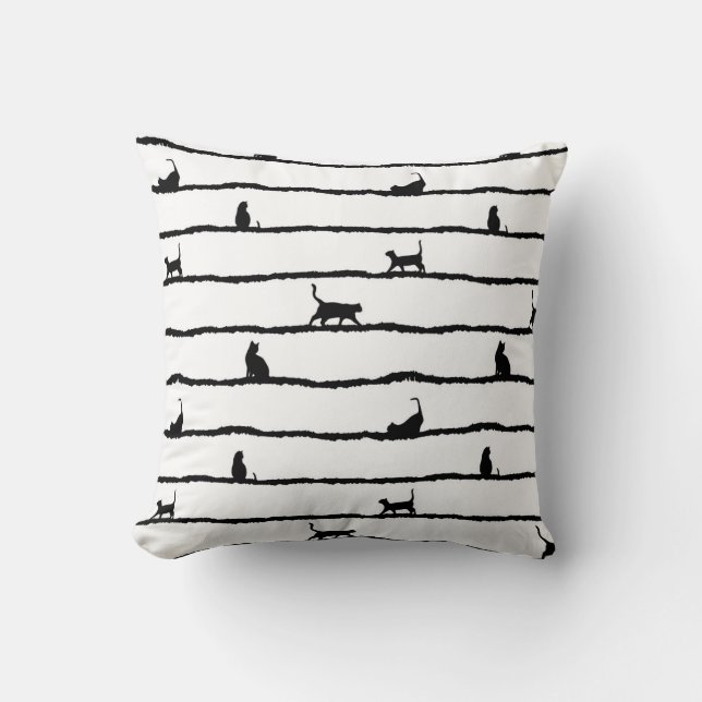 Coussin Chat Silhouette rayures Abstrait main tiré Motif (Recto)