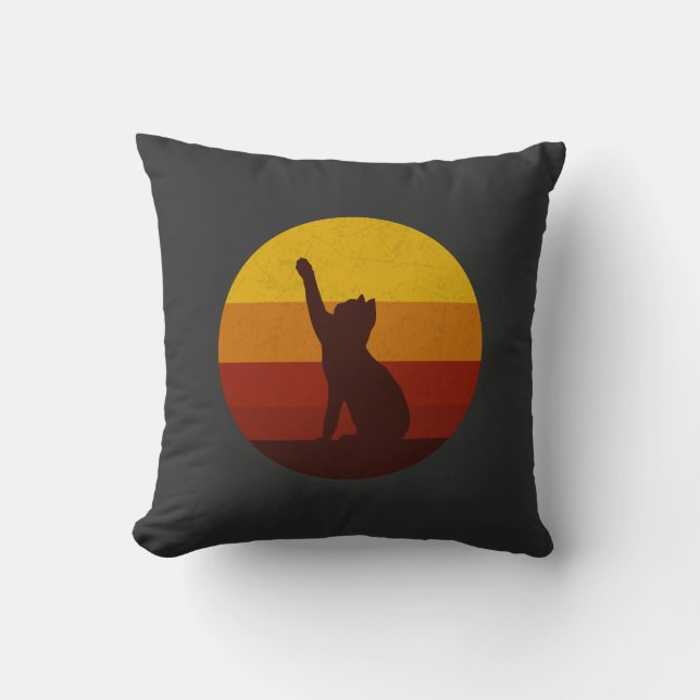 Coussin Chat silhouette rétro coucher de soleil | Ça esthé (Recto)