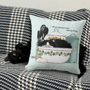 Coussin Chat smoking en smoking vintage rétro cuisine aqua