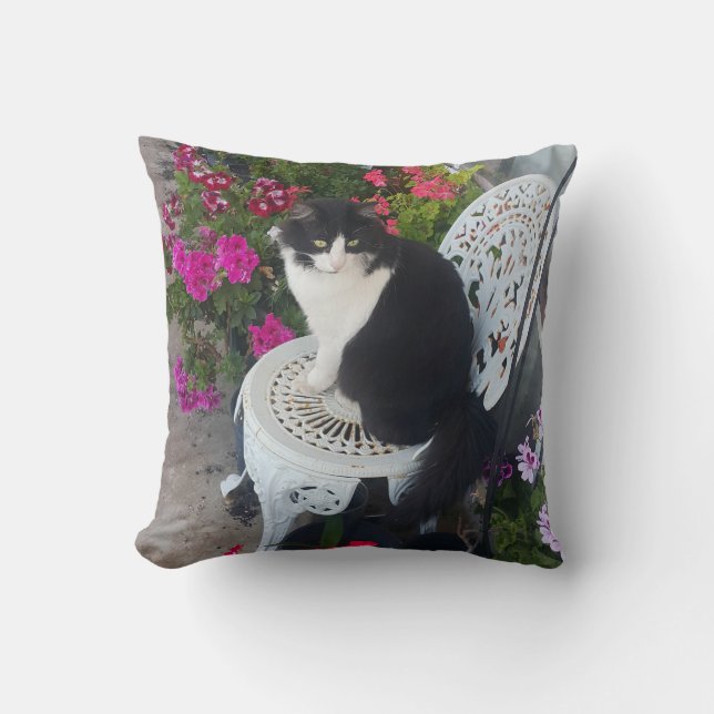 Coussin Chat smoking marron foncé rose foncé chats et fleu (Recto)