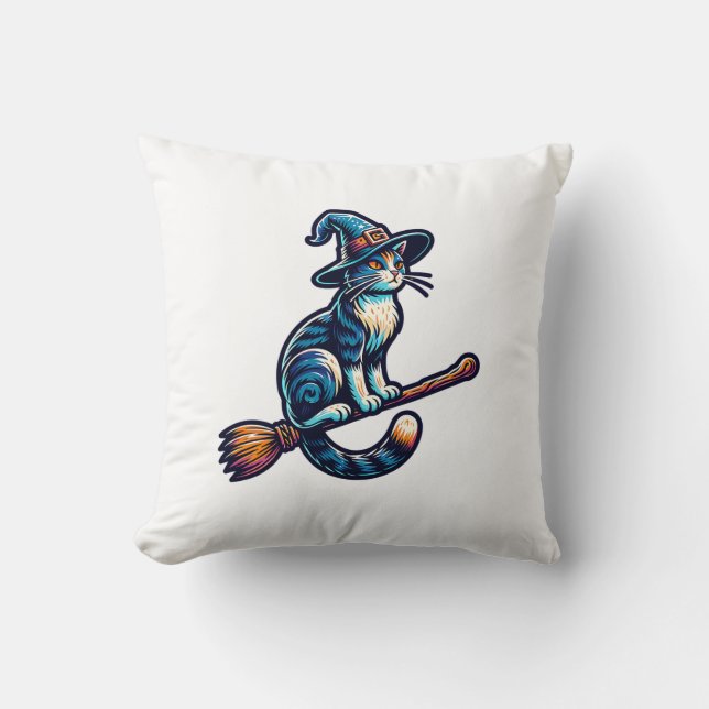 Coussin Chat Sorcier Halloween Sorcière Mystique Amoureux  (Recto)