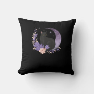 Coussin Chat Sorcière Fleurs de Lune Pastel Gothique Gobli