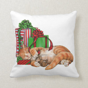 Coussin Chat, souris et cadeaux de Noël mignons
