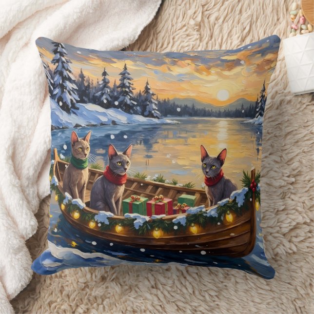 Coussin Chat Sphynx Noël Bateau Fêtes (Couverture)
