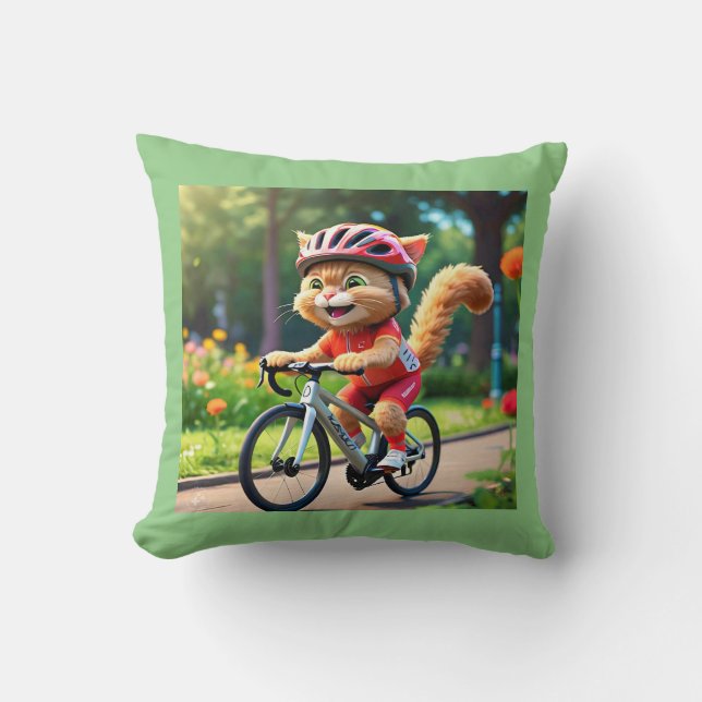 Coussin Chat sportif cool à vélo (Recto)