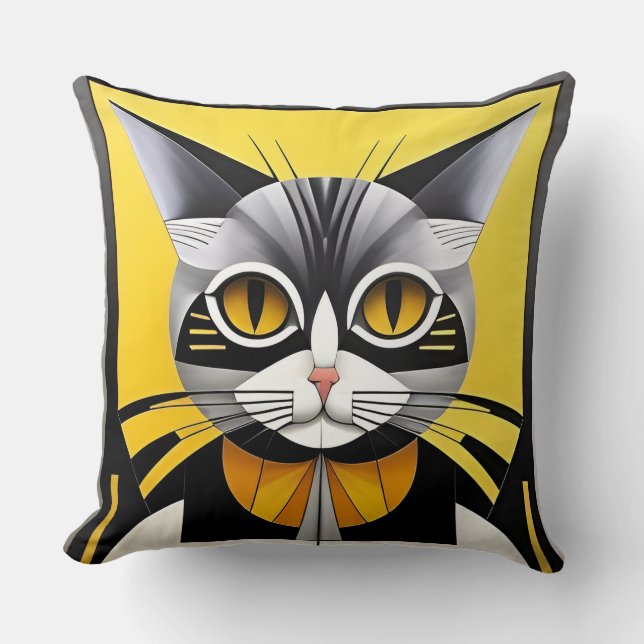 Coussin Chat stylisé géométrique abstrait (Recto)