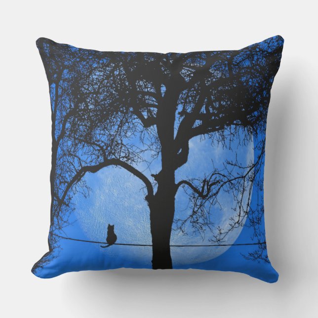 Coussin Chat sur une lune bleue fil (Recto)
