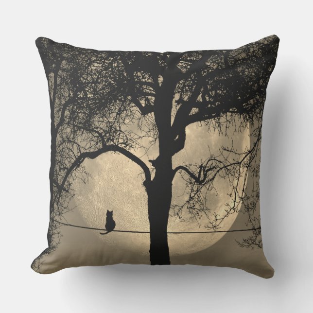 Coussin Chat sur une Pleine lune de fil (Recto)