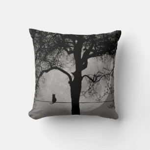 Coussin Chat sur une Pleine lune de fil Gris massif Retour