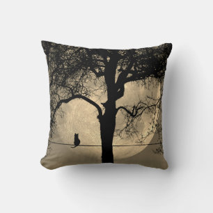 Coussin Chat sur une Pleine lune fil Solide Brown Back