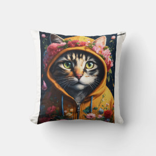 Coussin "Chat Sweat - shirt à capuche floral - Street Chic