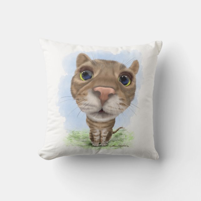 Coussin Chat Tabby Dessin Animé Drôle (Recto)
