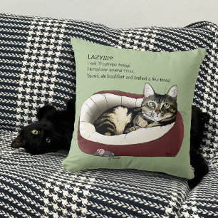 Coussin Chat Tabby Laziness Sarcastique Vert Sauge Sagesse