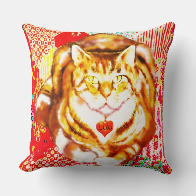 Coussin Chat Tigre Décor Rouge Fond (Recto)