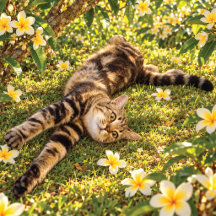 Chat Tigre Détendu Parmi les Fleurs de Plumeria Co