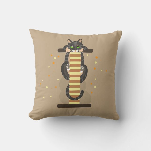 Coussin Chat tigré jouant avec une boîte rouge / grattoir  (Recto)