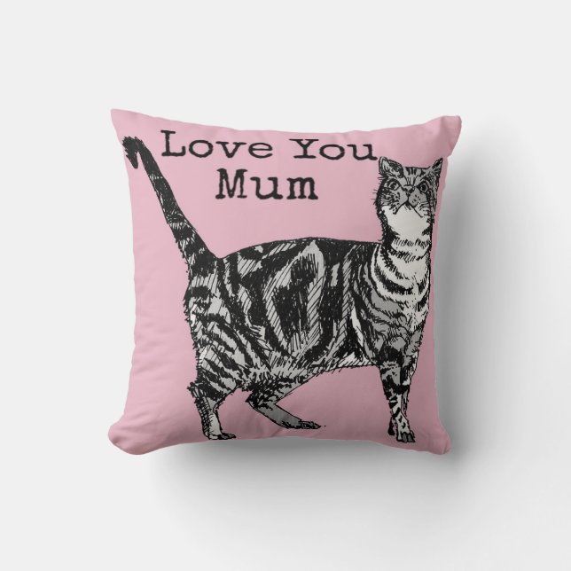 Coussin Chat Tigré Pastel Chats Rose Rose Amour Maman Mère (Recto)