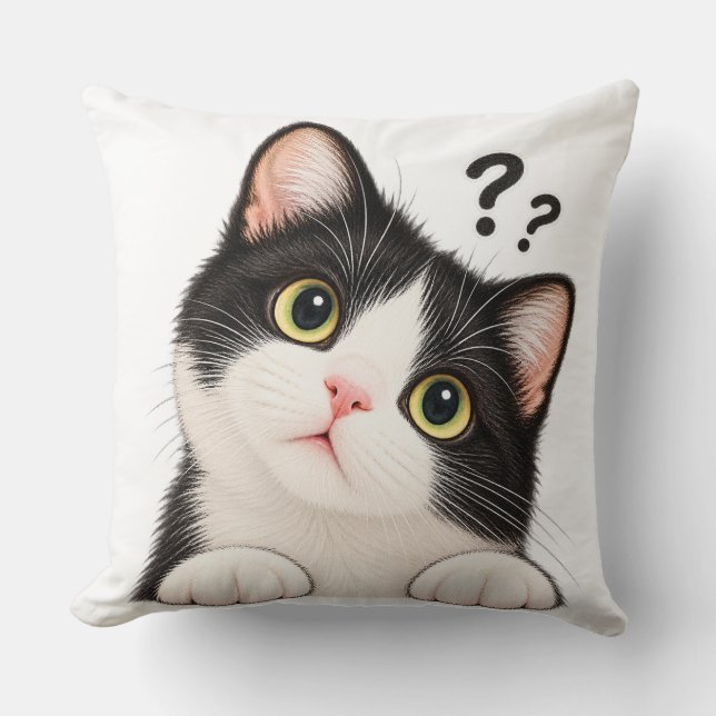 Coussin Chat tuxedo curieux Boki – Illustration de chat dr (Recto)