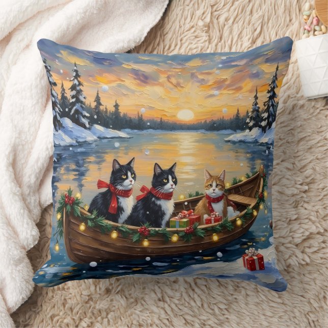 Coussin Chat Tuxedo Noël Bateau Fêtes (Couverture)