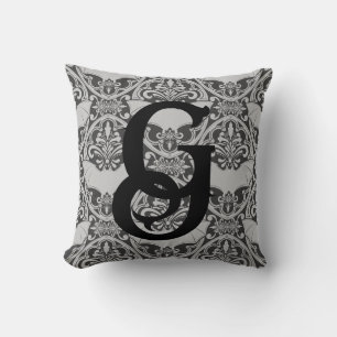 Coussin Chat-Vampire Initiale Personnalisée Damas En Gris