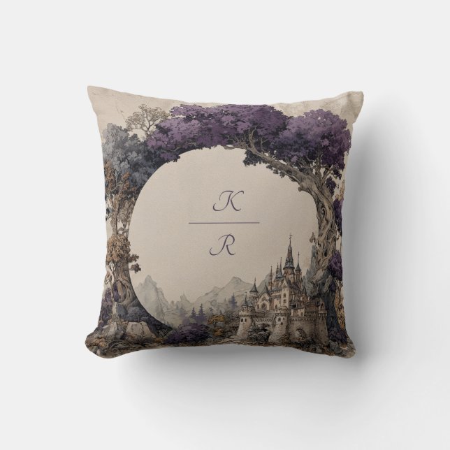 Coussin Château à Arche d'Arbre Violet Fantaisiste (Recto)