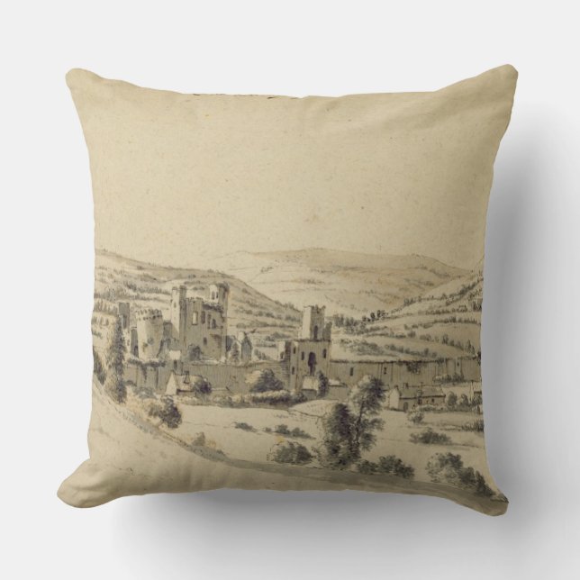 Coussin Château de Caerphilly (stylo, encre et lavage sur (Recto)