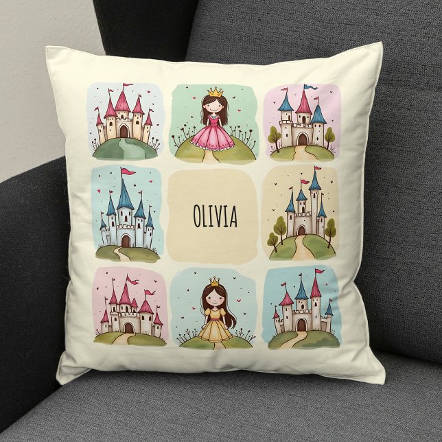 Coussin Château de conte de fées adorable & dessins de pri (Créateur téléchargé)