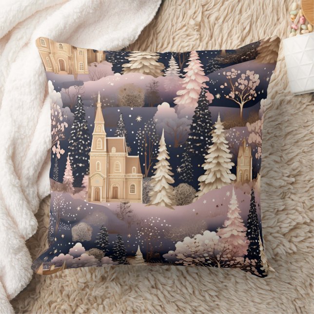 Coussin Château de fantaisie de cerf d'hiver rose (3) (Couverture)