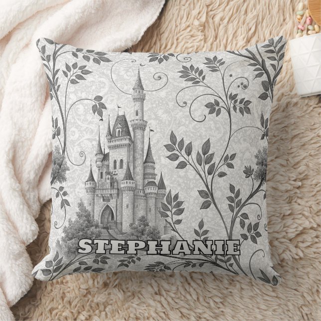 Coussin Château de la Fairytale en Niveaux de gris avec fr (Couverture)