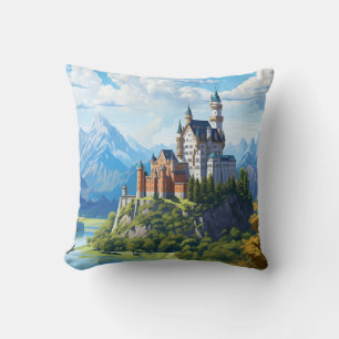 Coussin Château de Neuschwanstein Allemagne Aquarelle