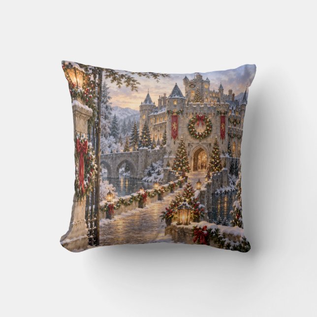 Coussin Château de Noël Scène d'Hiver (Recto)
