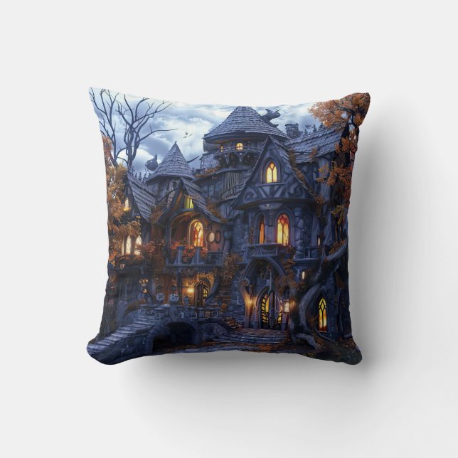 Coussin Château de Sorcière Halloween effrayant (Recto)