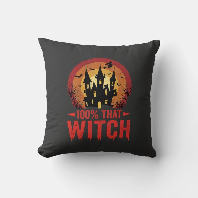 Coussin Château d'Halloween de cette sorcière à 100% (Recto)