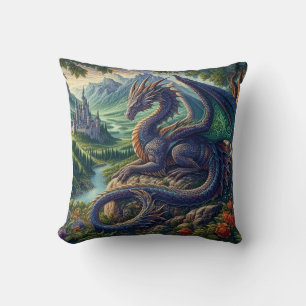 Coussin Château du Dragon médiéval coloré
