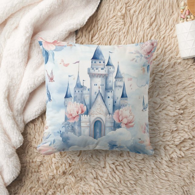 Coussin Château Enchanté en Fleurs Pastel Conte de Fées Fl (Couverture)