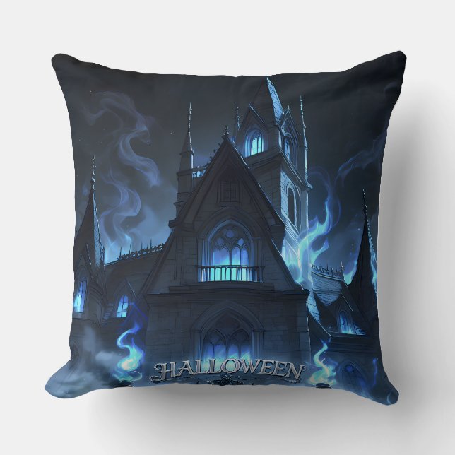 Coussin Château gothique ensorcelé d'Halloween (Recto)