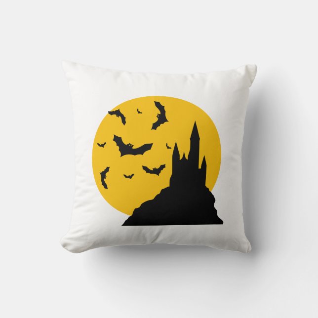 Coussin Château hanté avec lune et chauves-souris (Recto)