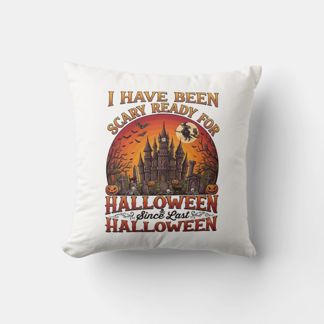 Coussin Château Hanté Halloween Sorcière Citrouille Prêt E (Recto)