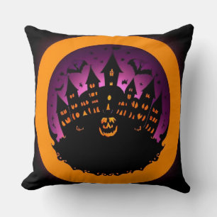 Coussin 🌙🏰 Château Hanté Silhouette Nuit Sombre ✨👻