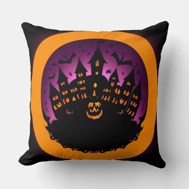 Coussin 🌙🏰 Château Hanté Silhouette Nuit Sombre ✨👻 (Recto)