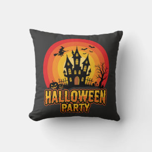 Coussin Château Hanté Soirée Halloween Vecteur Rétro