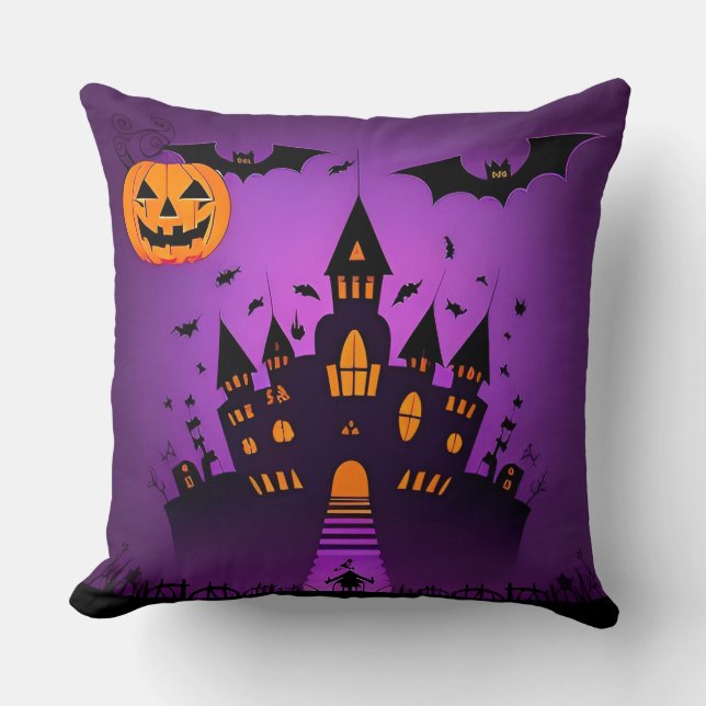 Coussin Château Hauné Avec Chauves-Bats Citrouille (Recto)