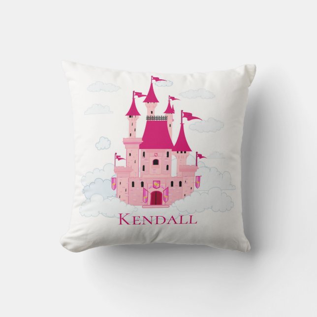 Coussin Château Princesse Rose Personnalisé Fille  (Recto)